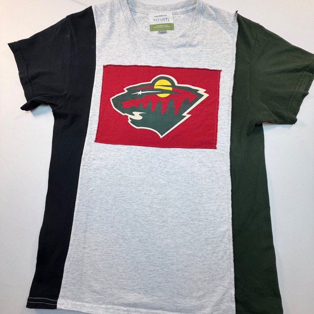 Refried Apparel Minnesota Wild Upcycled Color Block T Shirt Mens M NHL Graphic